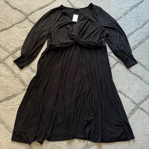 Eloquii Knot Front Pleated Skirt Dress Black Stretch Knit Jersey 28 new - Picture 2 of 11